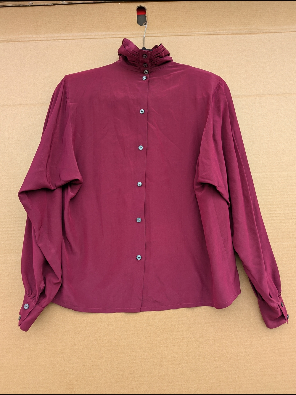 Ellen Tracy Vintage 100% Silk Ruffle Mock Neck Button Blouse Size 4 Victorian